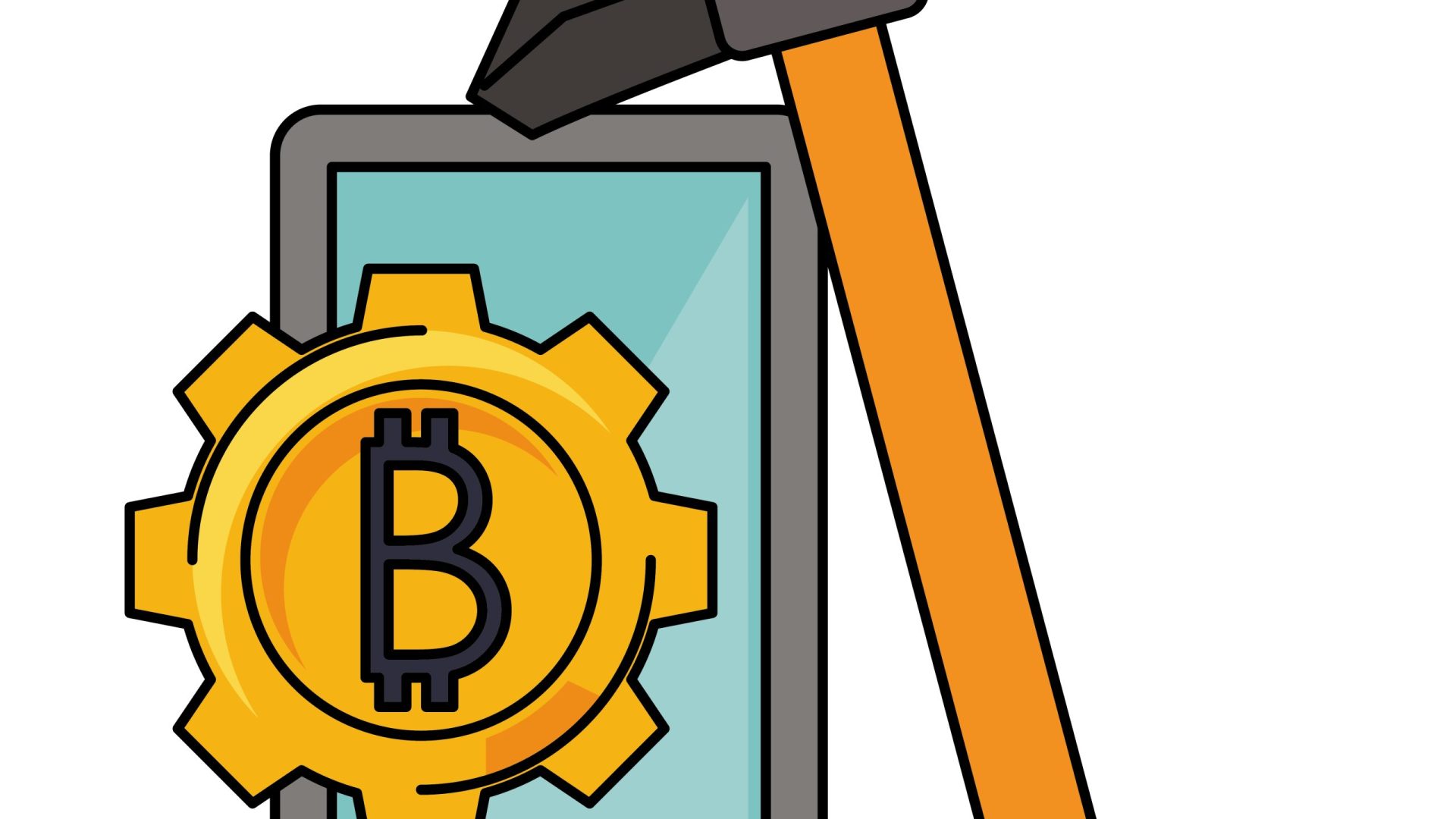 Bitcoin cryptocurrency smartphone mining pick and coin symbols vector illustration graphic design