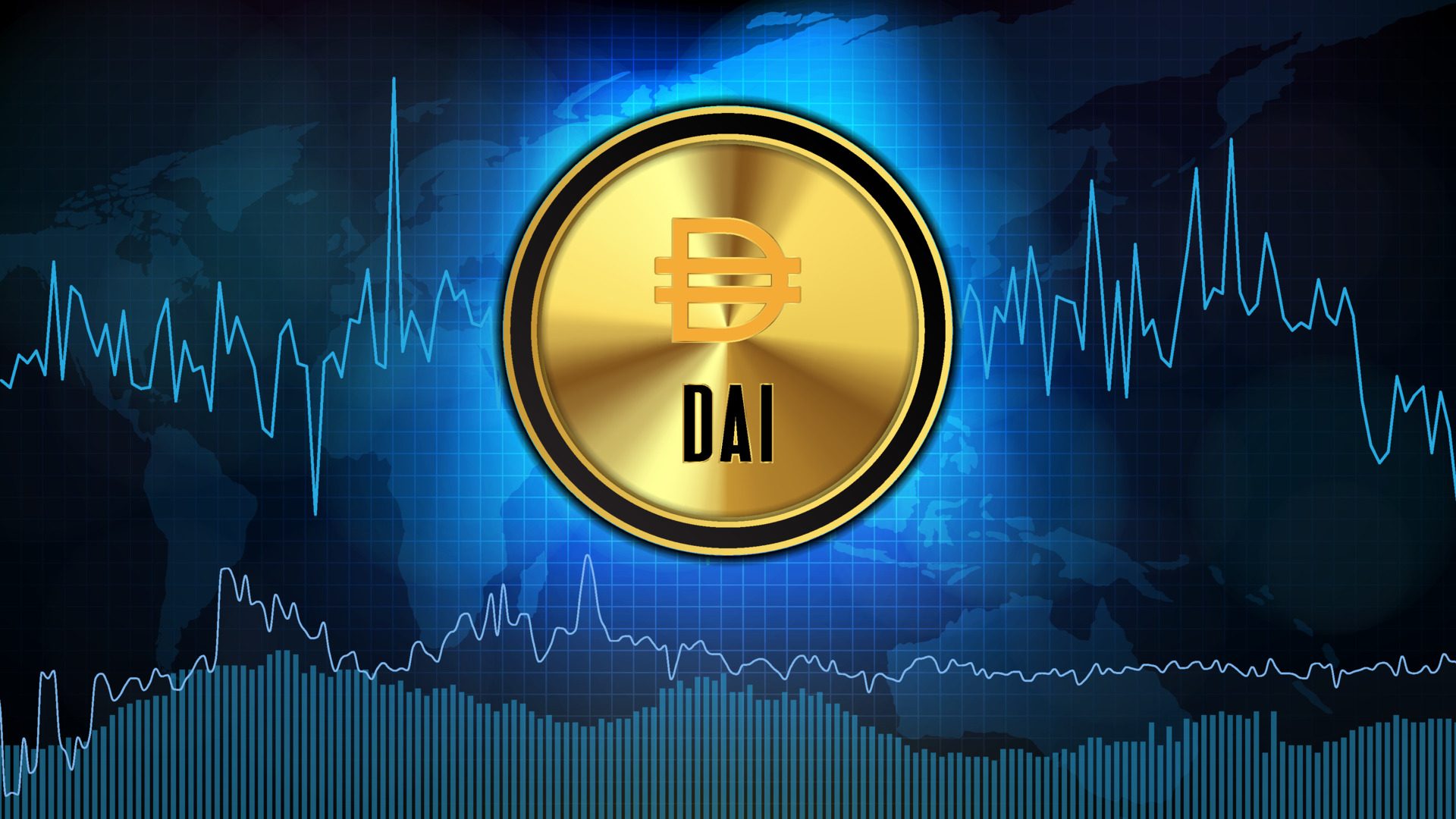 abstract futuristic technology background of Dai (DAI) Price graph Chart coin digital cryptocurrency